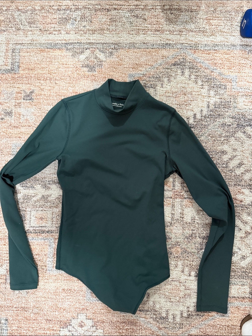 Solid Dark Green Mock Neck Long Sleeve Bodysuit - Abercrombie and fitch